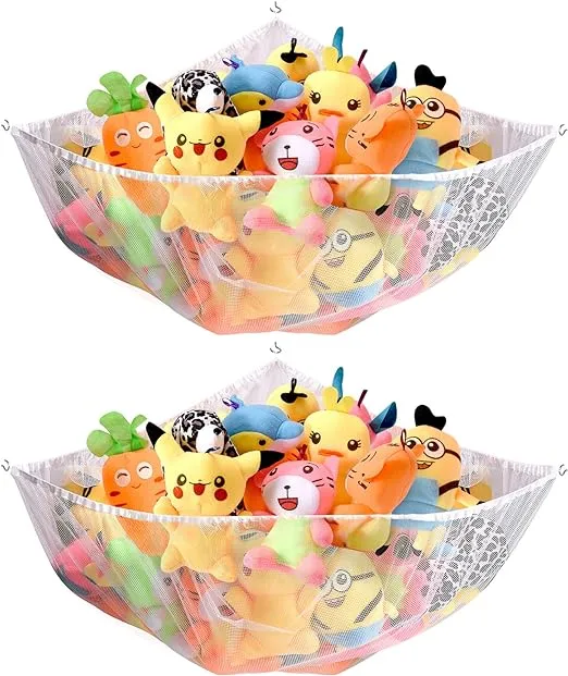 Stuffed Animal Hammock, 2 Pack, Nursery and Playroom Jumbo Toy Storage Net Organizer for Plush Toys, Kids Bedroom Décor, Rip-Resistant Stuff Animals Holder with Hanging Hardware by Ziz Home