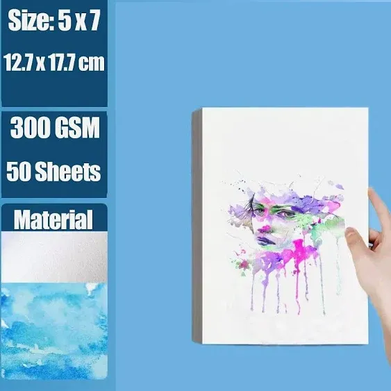 50 Sheets Watercolor Paper Cotton 140LB/300GSM Thick Off-White Cold Press Paper Pack for Kid Child Watercolor Drawing Paper for Painting Art Works Drawing Supplies 7 x 10 Inches50 Sheets Watercolor Paper Cotton 140LB/300GSM Thic…