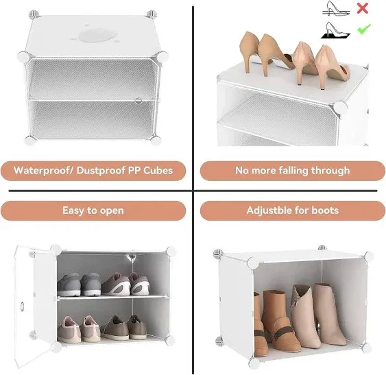 LANTEFUL 10 Tiers Tall Shoe Rack 20 Pair Shoe Organizer Narrow Shoe Rack with Door Portable Shoe Storage Cabinet with Hooks Sturdy Plastic White Shoe Rack for Entryway and Bedroom