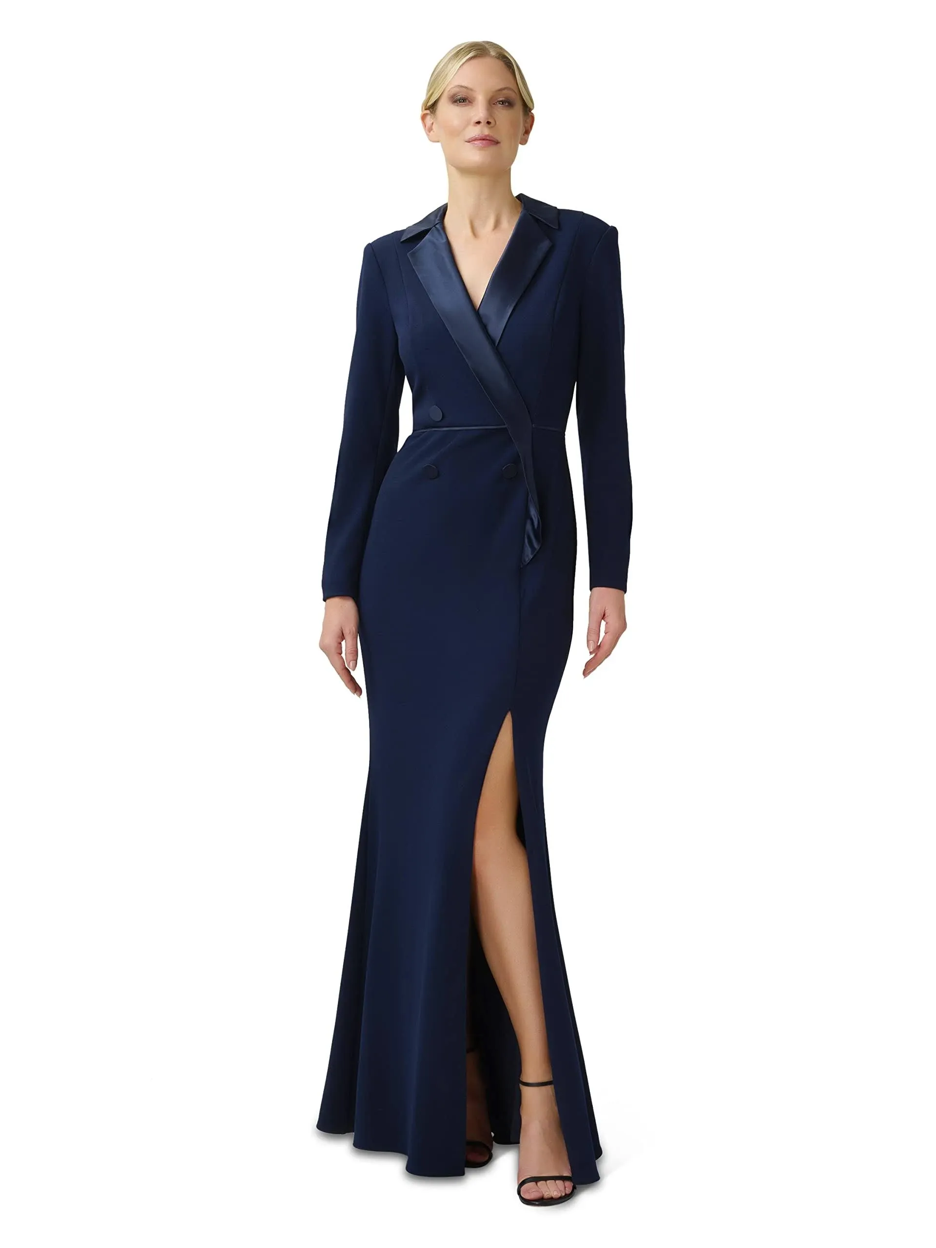 Adrianna Papell Women's Satin Trim Crepe Tuxedo Gown