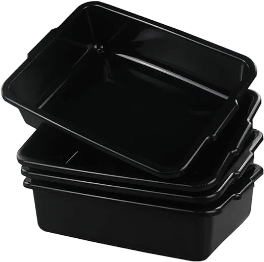 Fiazony Small Commercial Tote Box, Rectangle Utility Bus Tubs, 4-Pack, Black