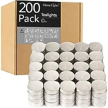 HomeLights Tealight Candles - 4 Hours - Giant 100,200,300 Bulk Packs - White Unscented European Votive Smokeless Tea Lights for Shabbat, Weddings, Chr