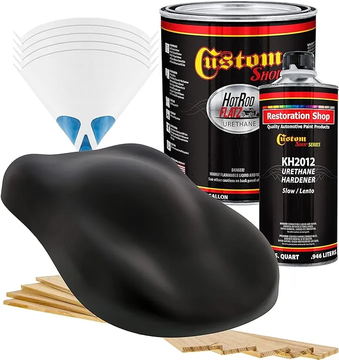 Custom Shop - Hot Rod Black - Hot Rod Flatz Flat Matte Satin Urethane Auto Paint - Complete Gallon Paint Kit - Professional Low Sheen Automotive, Car Truck Coating, 4:1 Mix Ratio