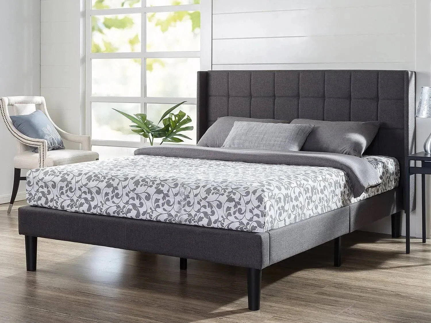 Zinus Dori Upholstered Square Stitched Wingback Platform Bed Full