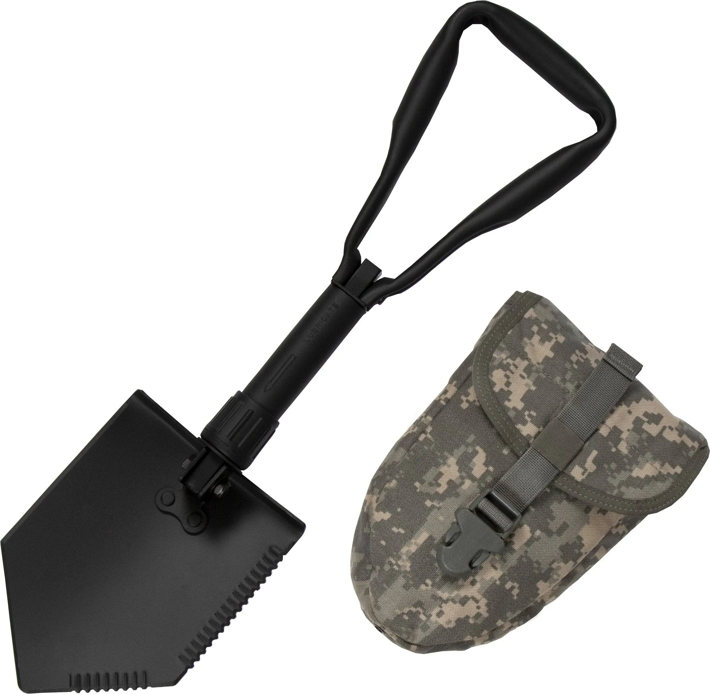 2 Piece Military Grade Entrenching Tool Set – Tri Fold Metal Alloy Foldable Camping Shovel w/ACU Pouch – Compact, Multipurpose Collapsible Shovel – Versatile Survival Gear for Outdoor Enthusiasts