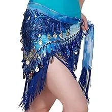 Lauthen.S Belly Dance Hip Scarf with Tassels Sequins, Triangle Coins Wrap Skirt Music Festival Clothing