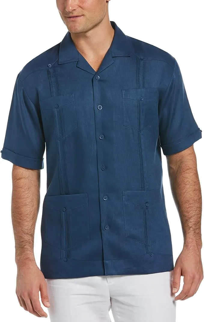 Cubavera Men's 100% Linen Short Sleeve Button-Down Guayabera Shirt with Four Pockets