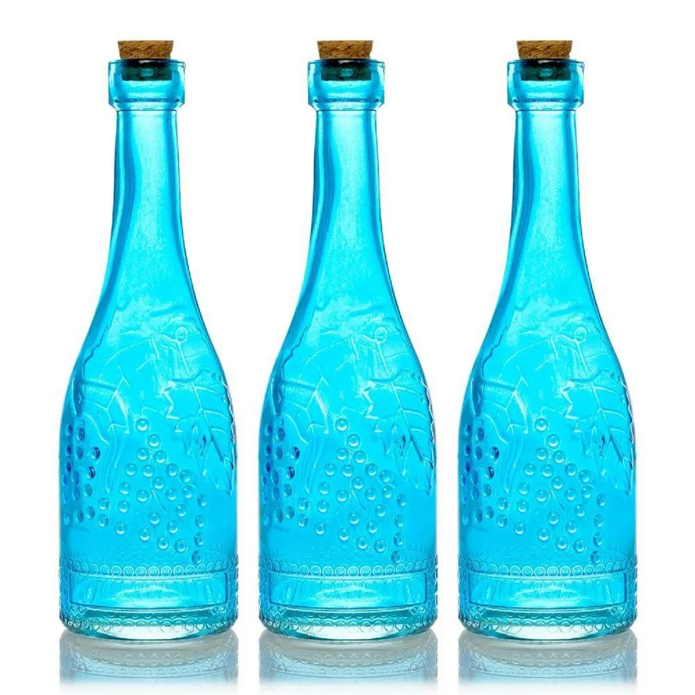 BULK PACK (3) Stella Turquoise Vintage Glass Bottle Wedding Flower Vase