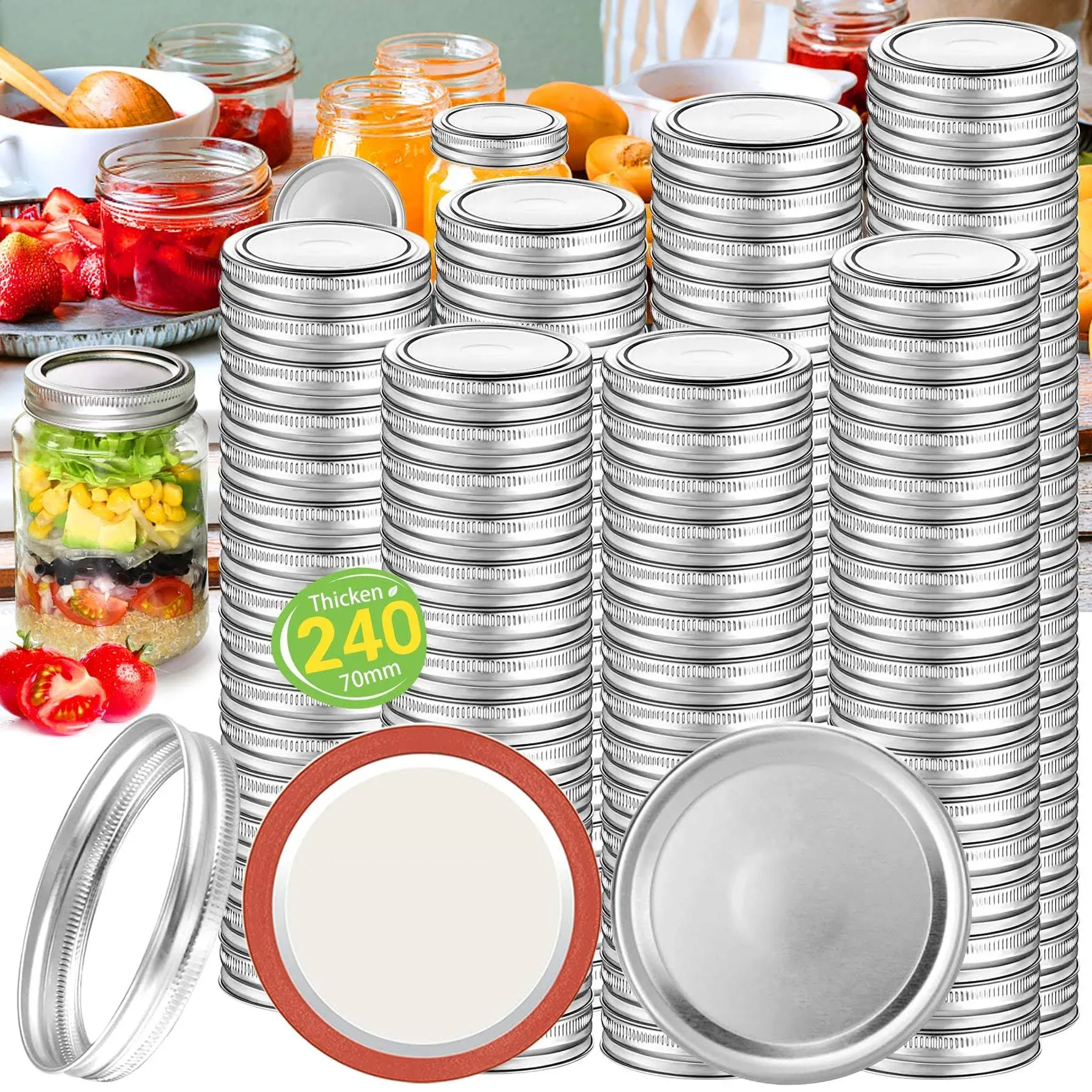 Canning Lids 120Pcs Regular Mouth Mason Jar Lids and 120Pcs Bands Split-Type Jar Lids Canning Flats for Jars(Canning Jar Lids and Rings/70MM