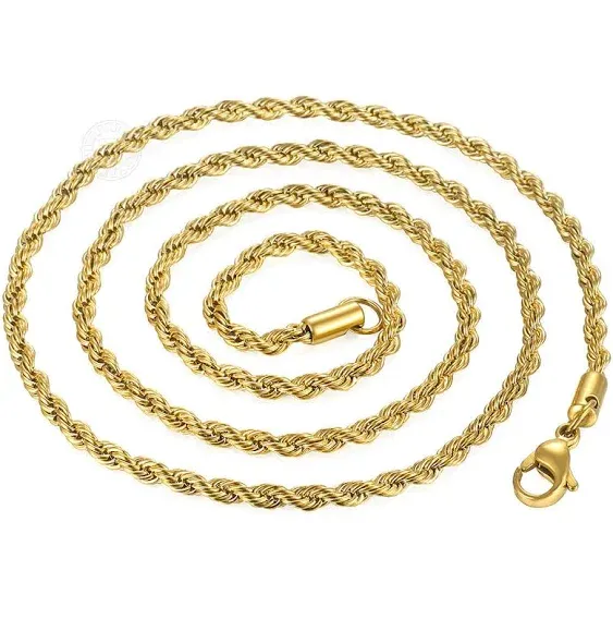 3/5/7mm Width 18-24 inches Twisted Rope Link Chain Silver/Gold Stainless Steel Necklace Men Women