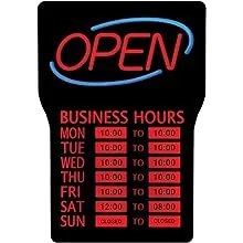 Royal Sovereign Illuminated LED Business "Open" Sign with Hours (RSB-1342E),Black Frame, Red Writing and Blue Wave DetailRoyal Sovereign Illuminated LED Business "Open" Sign wi…