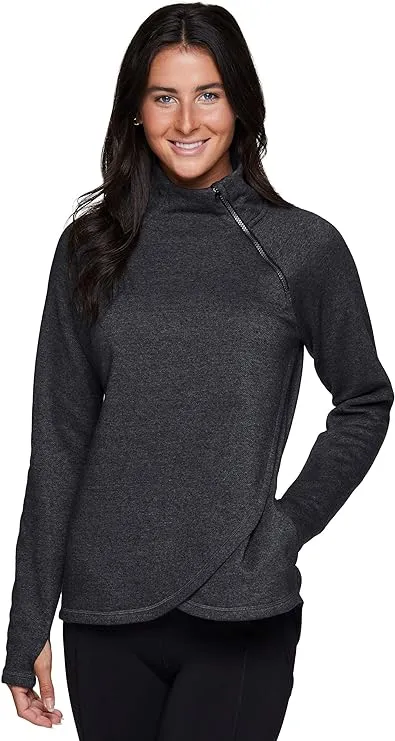 Rbx Active Women's Prime Ready to Roll Fleece Zip Mock Neck Pullover Top Charcoal ...