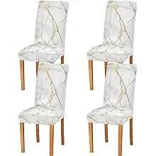 xigua 4 Pack Chair Covers for Dining Room,White Gold Marble Texture Stretchable Dining Chair Slipcover Washable Removable for Kitchen,Hotel,Restaurant,Ceremony Protector - Universal Size