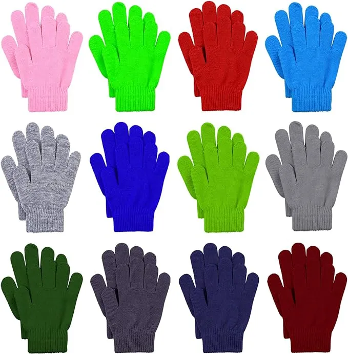 Cooraby 12 Pairs Kid's Winter Magic Gloves Children Stretchy Warm Magic Gloves Boys or Girls Knit Gloves