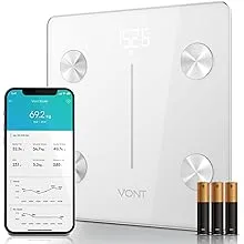 Vont Smart Scale, Wireless Body Fat Scale, BMI Digital Bathroom Scale, Highly Precise Bluetooth Scale for Weight Loss & Body Weight, 13 Measurements, LCD Backlight Display, 400 lbs (White)