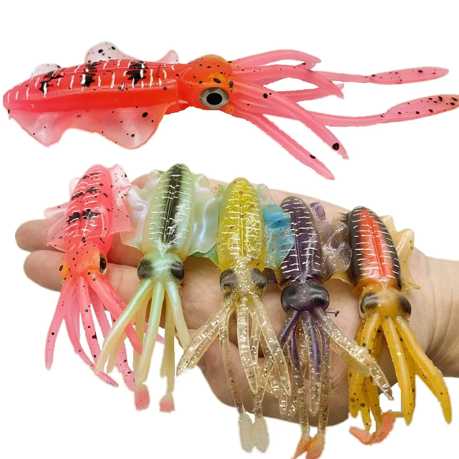 5 PCS Big Ear Squid Soft Bait, Wide-Thin fin Octopus Fake Bait, 6 in/ 20g