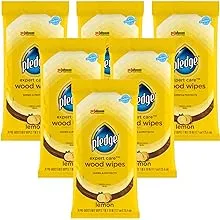 Pledge Expert Care Wood Wipes, Shines and Protects, Removes Fingerprints, Lemon Scent, 24 Count (Pack of 6)