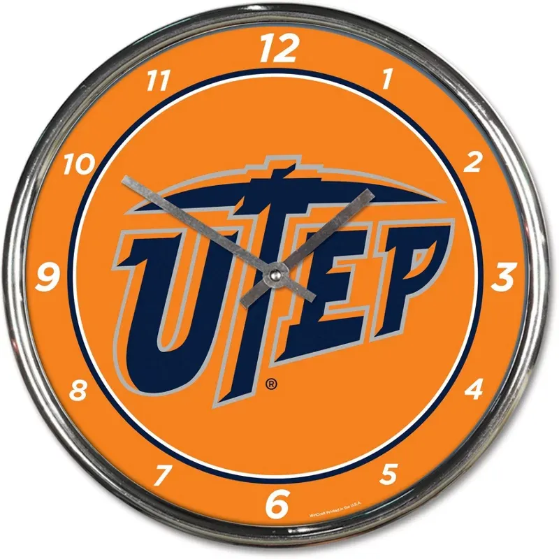 WinCraft University of Texas at El Paso Chrome Clock - NCAA Novelty at Academy Sports