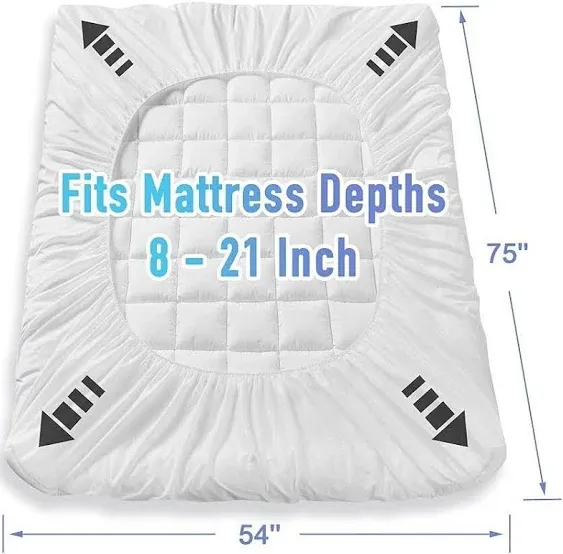 MATBEBY Bedding Quilted Fitted Full Mattress Pad Cooling Breathable Fluffy Soft Mattress Pad Stretches Up to 21 inch Deep, Full size, Black, Mattress