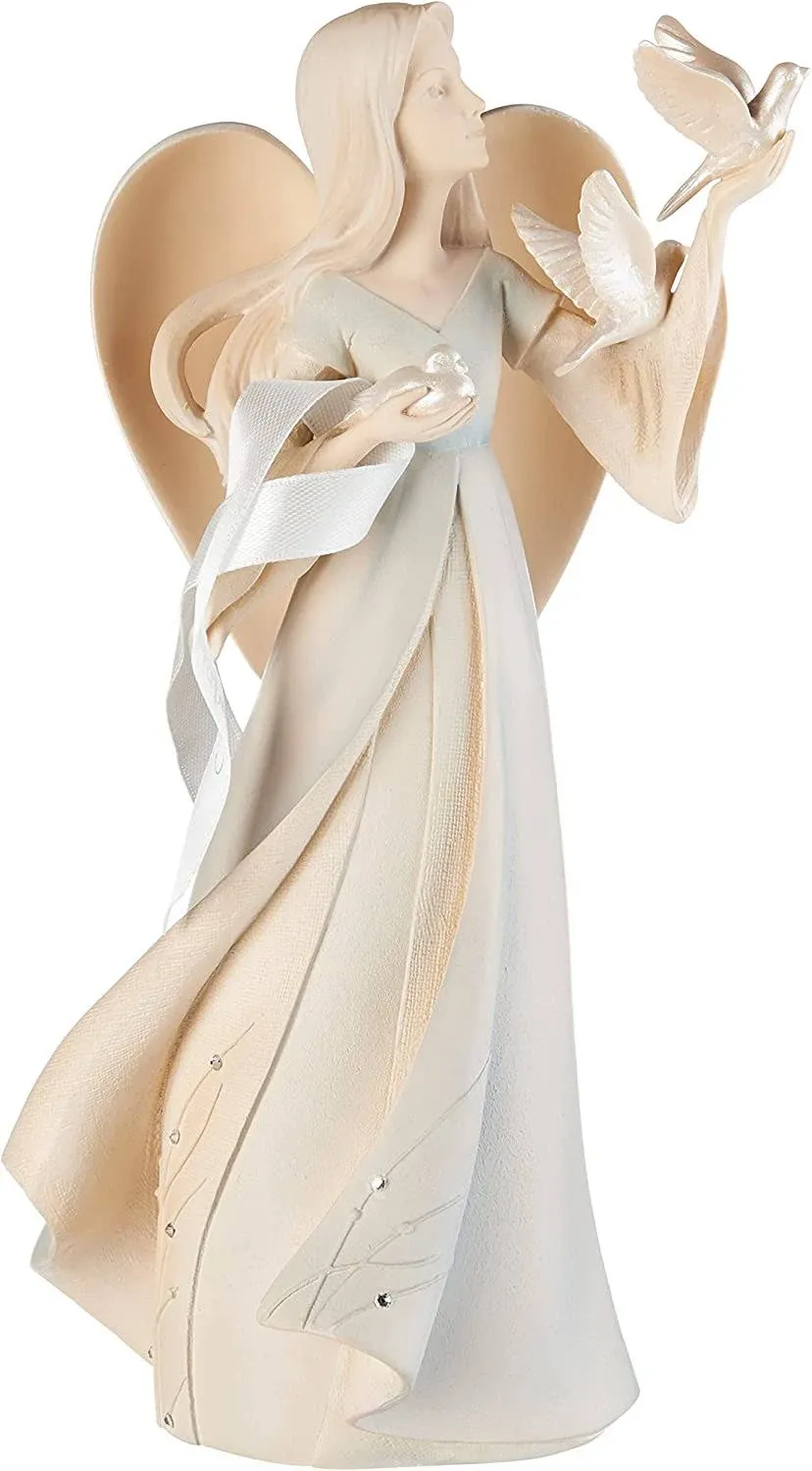 Enesco Foundations Collection Comfort Angel Releasing Doves Bereavement Figurine- Resin Hand Painted Collectible Decorative Angels Figurines Home Decor Memorial Statue, 9 Inch