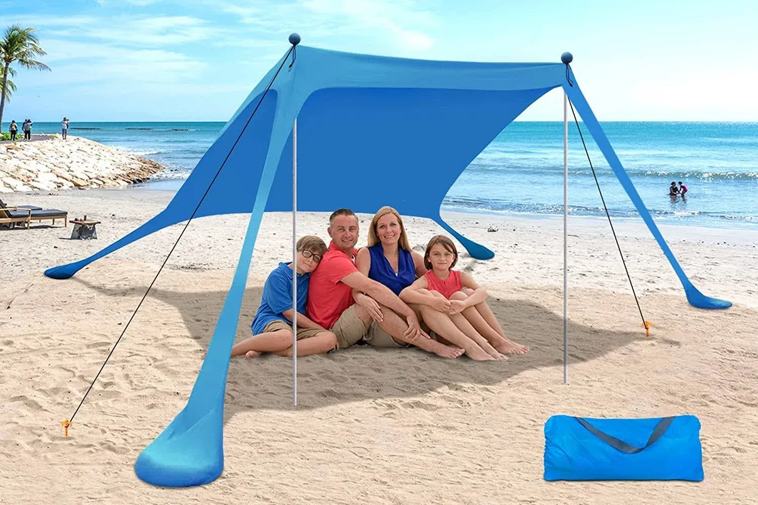 YENGIAM Beach Canopy Beach Tent Pop Up Shade 7.5X7.5 FT Portable Sun Shelter Extra Windproof Rope Stable Sun Protection with Carry Bag Easy Set Up for Family Outdoor Camping Fishing Backyard Picnics