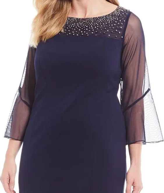 Alex Evenings Women's Plus Size Short Shift Dress with Embellished Illusion ...