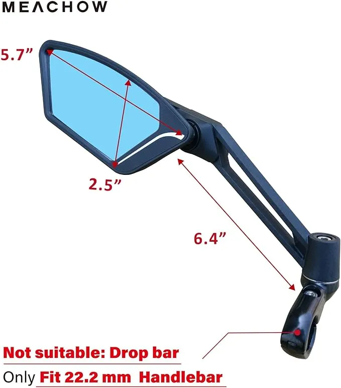 MEACHOW New Scratch Resistant Glass Lens,Handlebar Bike Mirror, Adjustable Safe Rearview Mirror, Bicycle Mirror (Blue Left Side) ME-003LB