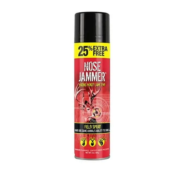 Nose Jammer Field Spray Natural Hunting Scent Eliminator Spray Deer Scent Blocker, Use on Clothes, Boots and Gear to Eliminate Odors, 8 oz.Nose Jammer Field Spray Natural Hunting Scent Eliminator Spray Deer Scent Blocker, Use on Clothes, Boots and Gear t