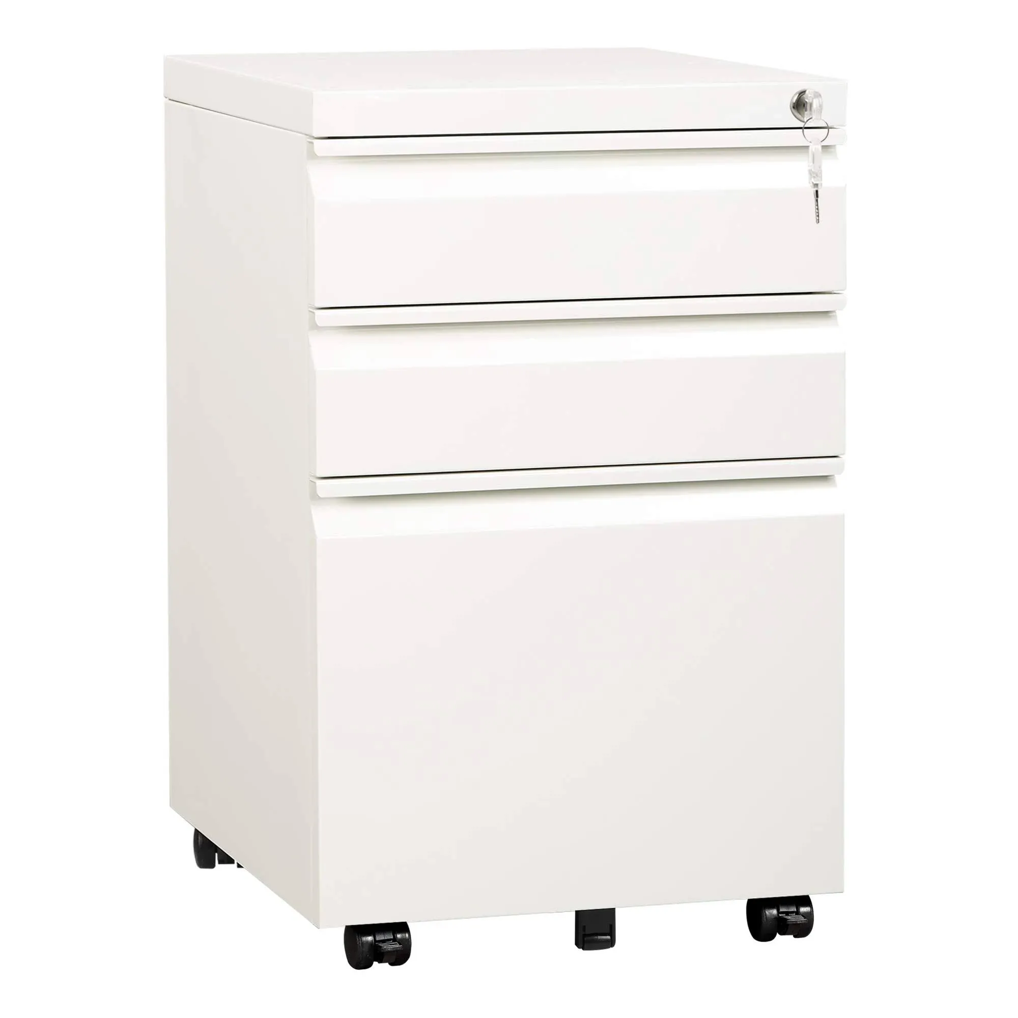 DEVAISE 3 Drawer Mobile File Cabinet with Lock, Under Desk Metal Filing Cabinet for Legal/Letter/A4 File, Fully Assembled Except Wheels, White