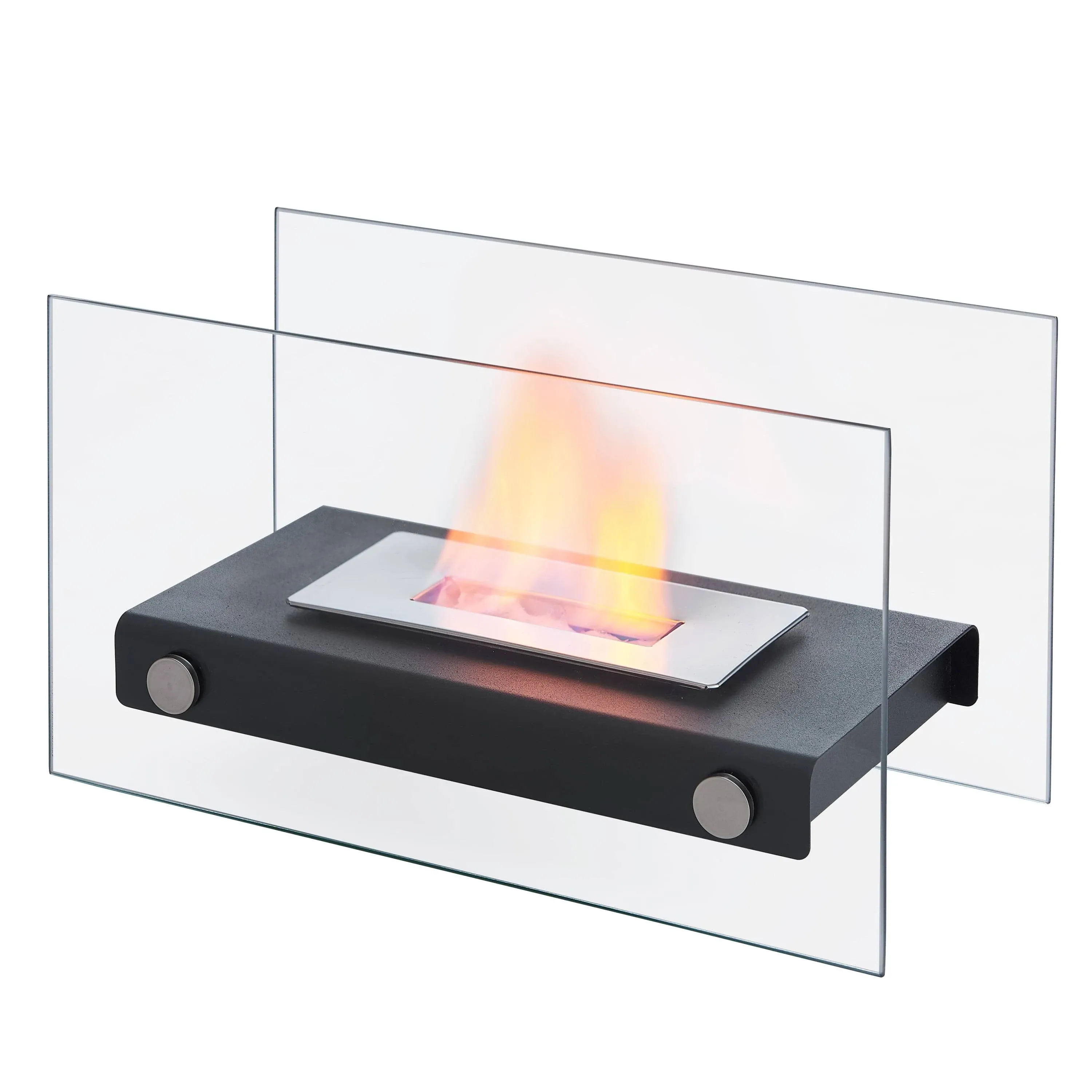 13.25"x7.5" Ventless Smokeless Rectangular Glass & Black Metal Tabletop Fire Pit - Danya B.