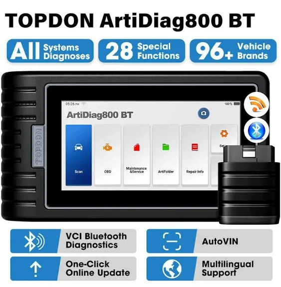 OBD2 Scanner Wireless, TOPDON AD800BT, Free Lifetime Upgrade, Scan Tool, Automotive Diagnostic Tool, Full System Diagnosis, 28+ Reset Services, Oil Reset/ABS Bleeding/IMMO/TPMS/SAS/BMS/EPB/DPF/AutoVIN