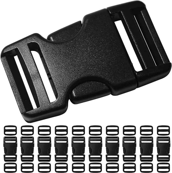 LASIGHT Buckles for Straps 1": Side Release Buckle Plastic Clip 10 Set + Tri-Glide Slide 20 Pcs Fit 1 inch Wide Nylon Webbing Canvas Str