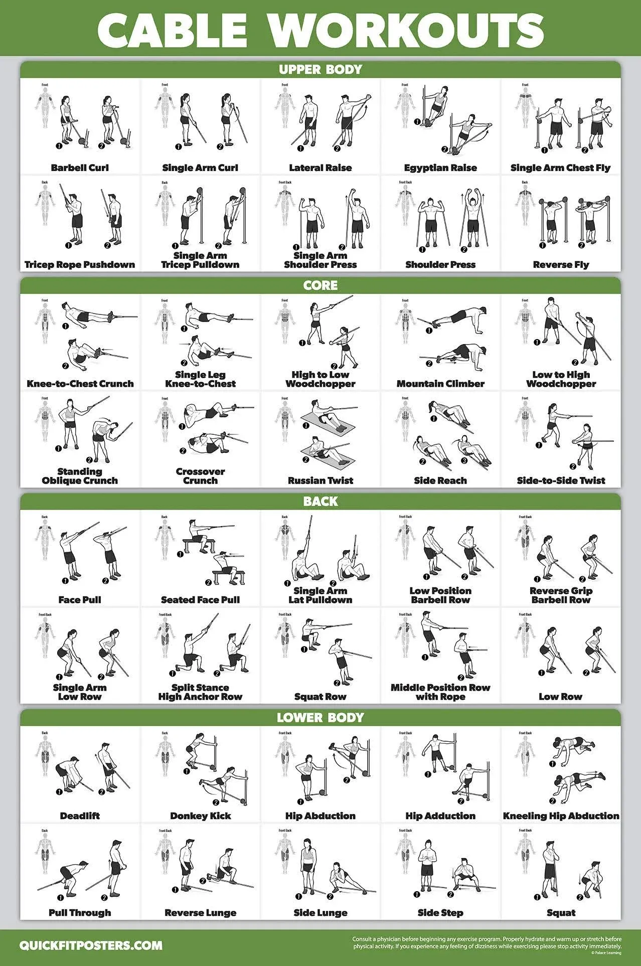 Workout Poster Cable Machine, an Exercise Chart for Cable Training Station, Lami