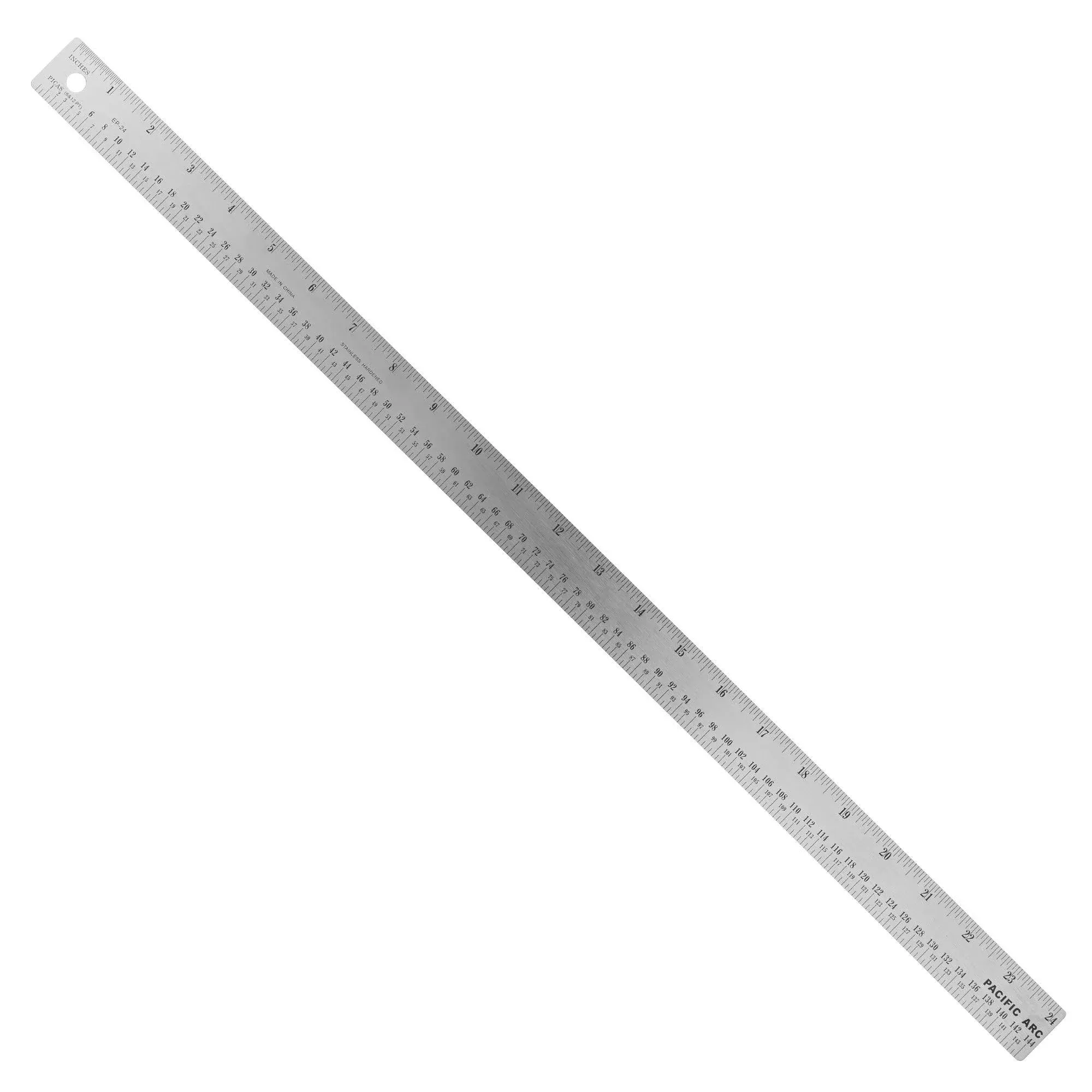 Pacific Arc Stainless Steel Ruler with Inch and Pica Measurements, 24 Inches Rubber Backed