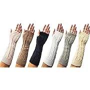 Womens Arm Warmers Sleeve Fingerless Gloves, 6 Pairs, Premium Long Thermal Cable Knit