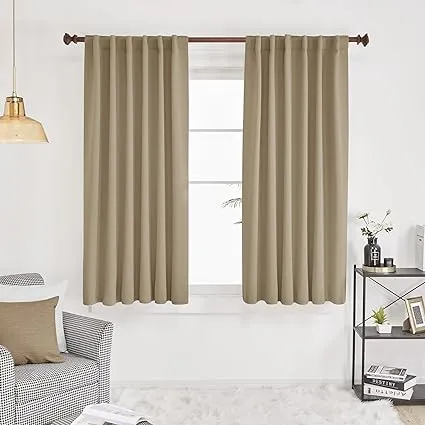 Deconovo Solid Room Darkening Panels Back Tab and Rod Pocket Curtains Blackout Thermal Insulated Curtains for Living Room 52Wx63L Inch Khaki 2 Panels