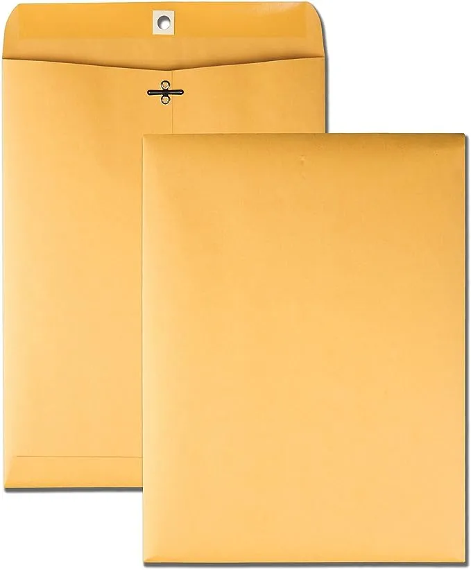 Quality Park 9 x 12 Clasp Envelopes with Deeply Gummed Flaps, Great for Filing, Storing or Mailing Documents, 28 lb Brown Kraft, 100 per Box (QUA37890)