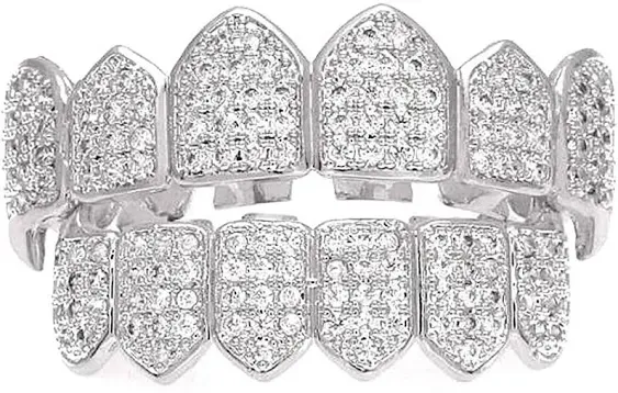 HH Bling Empire Iced Out Diamond Teeth Grillz for Men Women,Hip Hop Silver Gold 