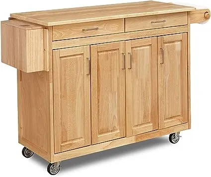 Homestyles General Line Kitchen Mobile Cart with Drop Leaf Breakfast Bar, 54 Inches Wide, Natural Hardwood