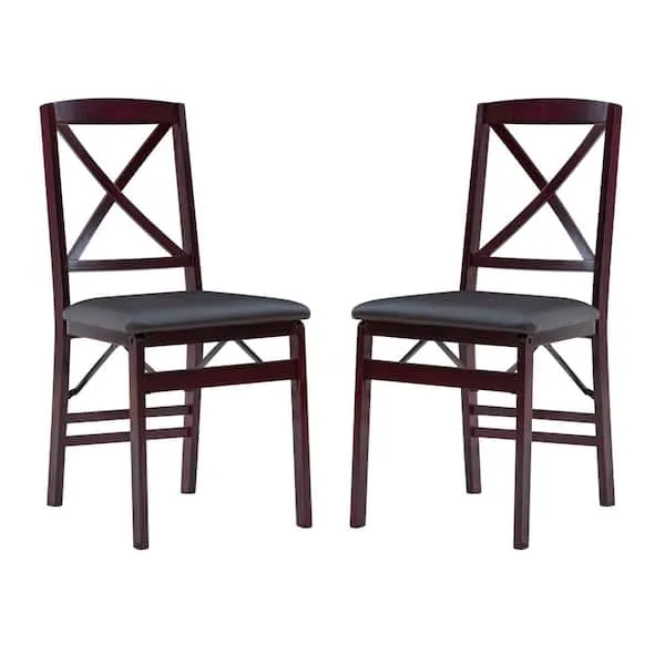 Linon Fully Assembled Triena X Back Folding Chair Set of 2, 17" w x 20" d x 35.5" h, Merlot/Brown