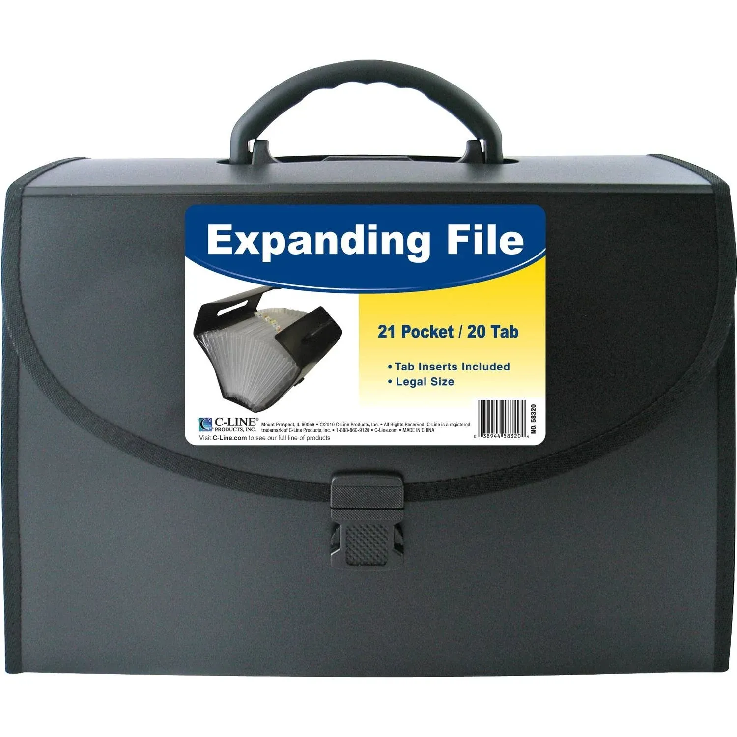 C-Line 21-Pocket Legal Size Expanding File with Handle, Black