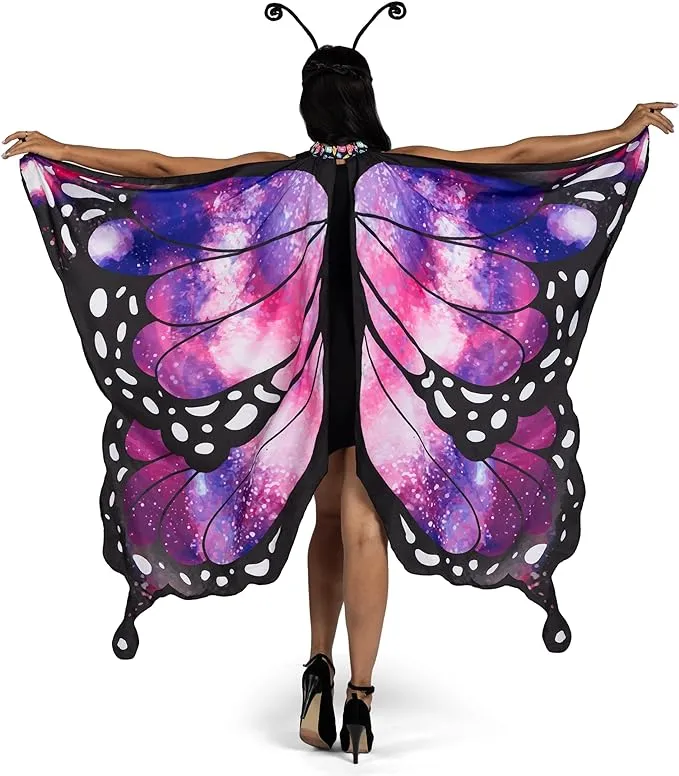 Spooktacular Creations Butterfly Wing Cape Shawl with Lace Mask and Black Velvet Antenna Headband