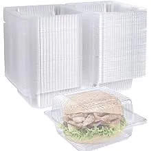 Jnnzzggu 100 Pcs Clear Plastic Square Hinged Food Container,Disposable Clamshell Dessert Container with Lid for Fruit,Salad,Sandwiches,cupcake(5x4.7x2.8 in)