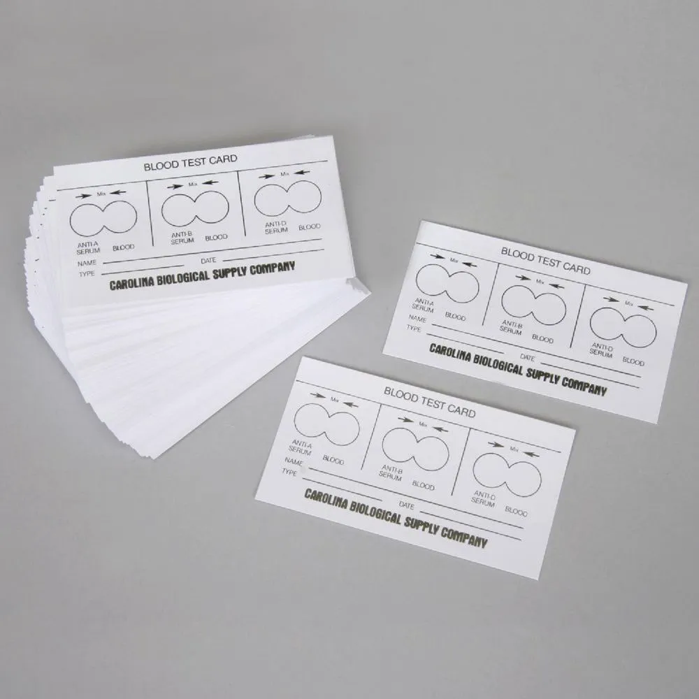 Blood Test Cards, Box Of 100 Cards With Printed Guide