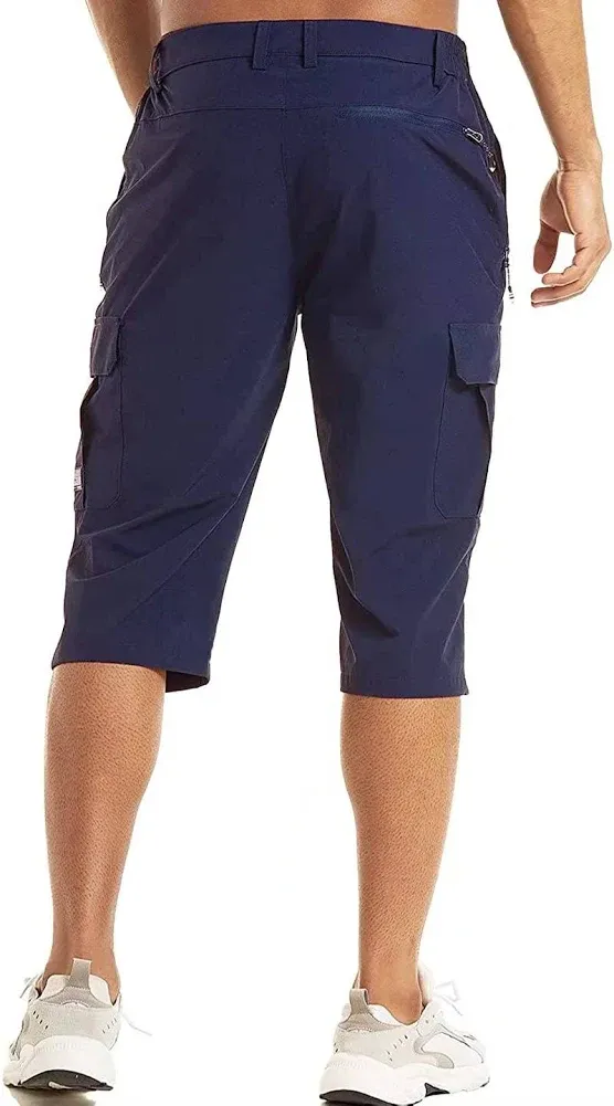 MAGCOMSEN Men&#039;S Workout Gym Shorts Quick Dry 3/4 Capri Pants Zipper Pockets Hiki