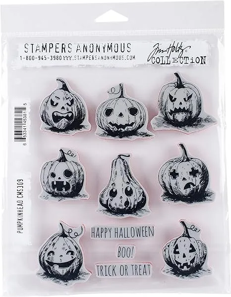 Tim Holtz 7" x 8.5" Pumpkin Head Red Rubber Cling Stamps