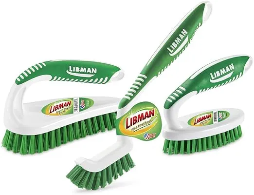 Libman Scrub Brush Kit – Three Different Durable Brushes for Grout, Tile, Bathroom, Kitchen. Easy to Handle, Strong Fibers for Tough Messes – Family Made in the USA, Unisex Lot 2406