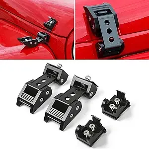 RT-TCZ Black Stainless Steel Latch Locking Hood Catch Kit for 2007-2018 Jeep Wrangler JK JKU