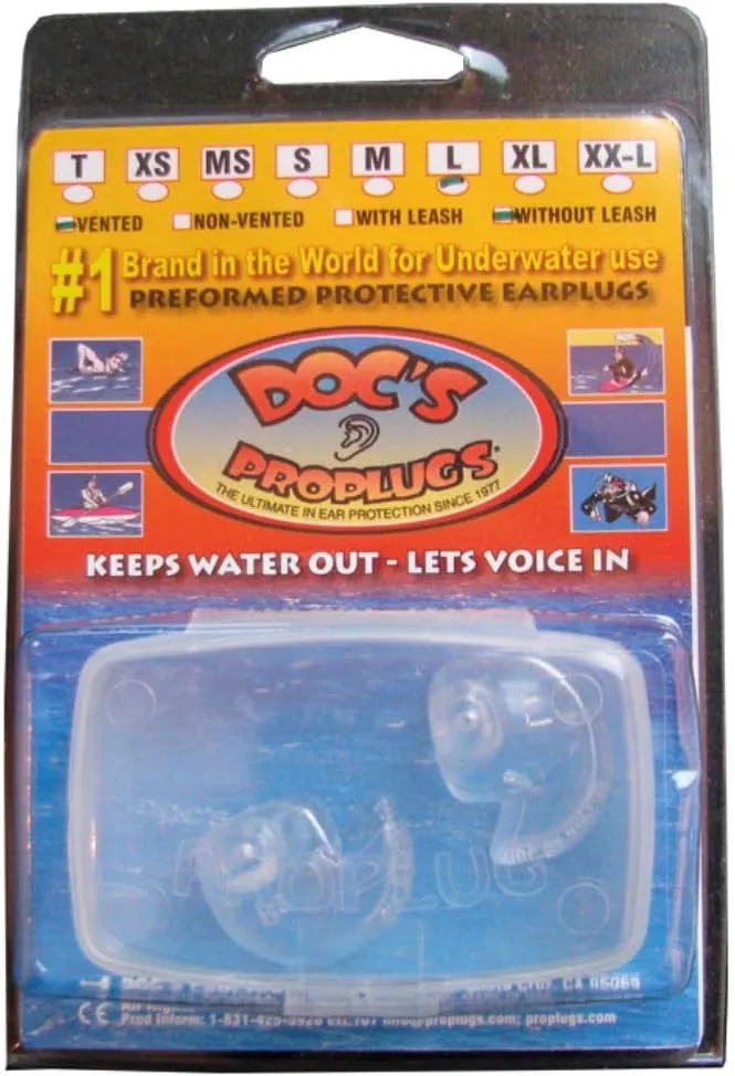 Doc&#039;s Proplugs Vented Ear Plug Clear No Leash Size Large