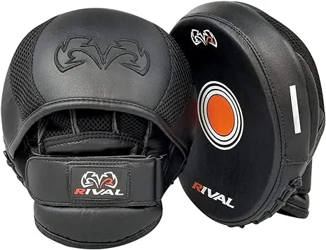 RIVAL Boxing RPM11 Evolution Punch Mitts, Pre-Curved Oval Punching Surface, Padded Finger Cover, and Stabilizing Wrist Strap